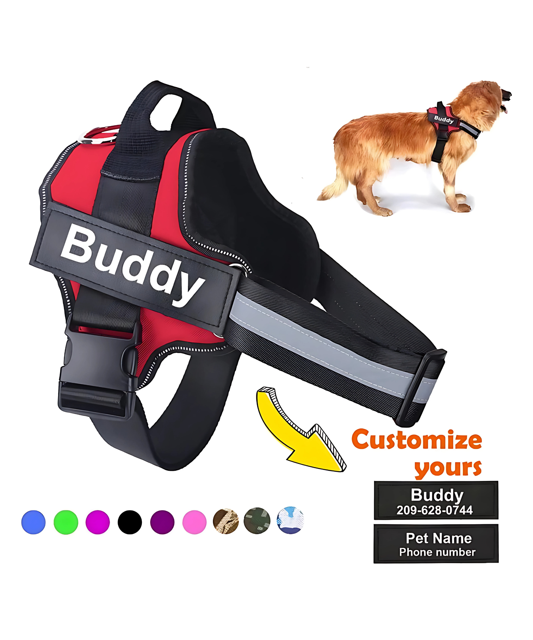 Custom No-Pull Dog Harness - Reflective, Breathable & Adjustable for Small to Large Dogs | Perfect for Outdoor Walks & Training