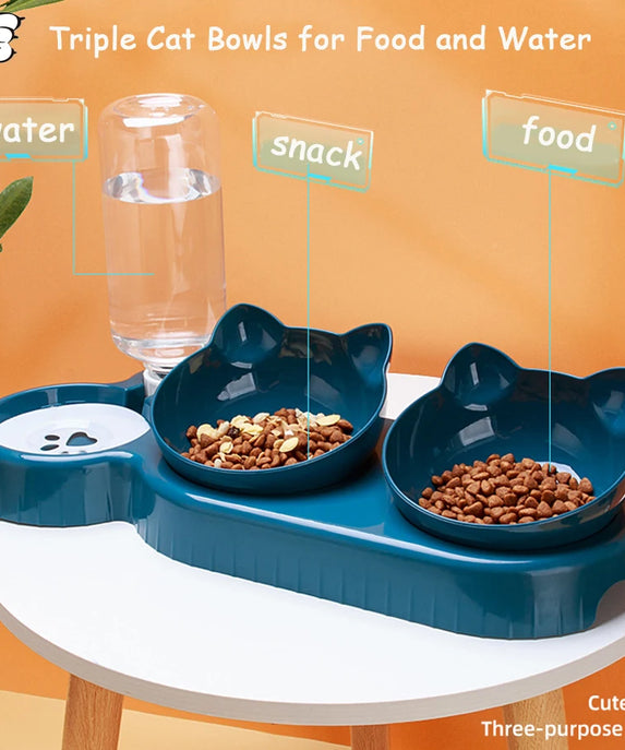 Triple Cat Bowls Pet Feeder